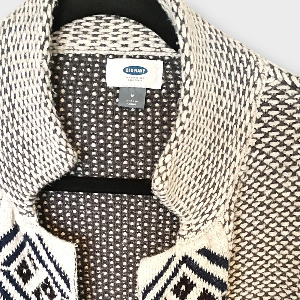 Old Navy Women's M‎ Open Front Cardigan Sweater Beige Black Aztec Print Knit